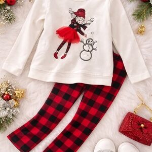 btween Red & Black Buffalo Plaid Girls Matching Set with White Top